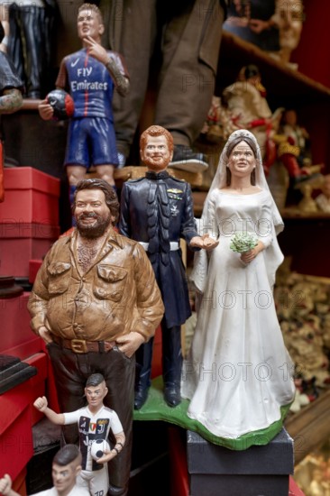 Naples Campania Italy. Statues figurines of the Christmas Nativity Scene in the artisan workshops