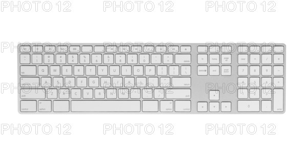 Gray keyboard isolated on white background. Closeup, top view