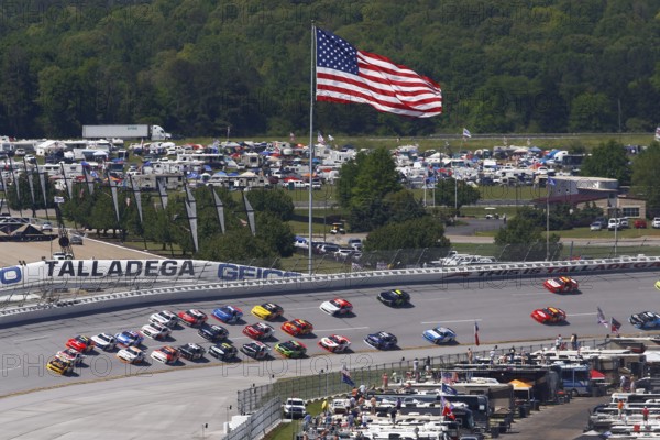 The NASCAR Xfinity Series races in the pack during the Spark Energy 300 at Talladega Superspeedway