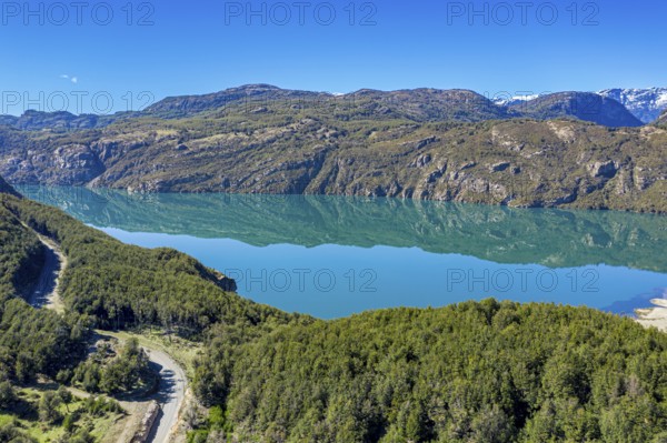Lake Lago Verde at the carretera austral west of village Villa Cerro Castillo on a calm day,