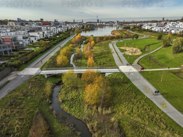 Dortmund, North Rhine-Westphalia, Germany, Phoenix Lake, front of the renaturalised Emscher. The