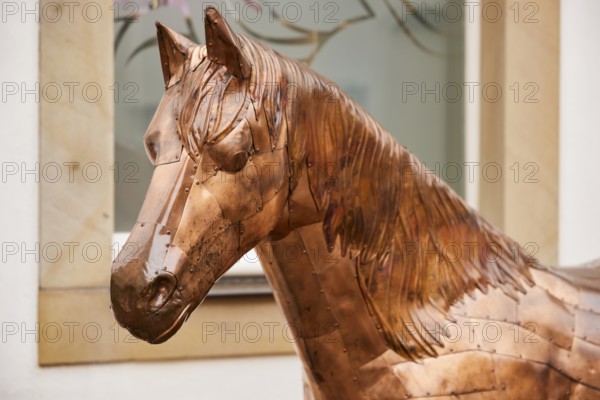 Head of a bronze horse sculpture in the city of horses Warendorf, district of Warendorf, North