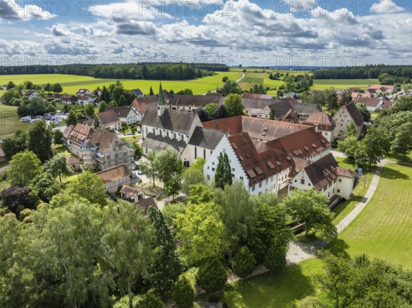 Aerial view of the village of Heiligkreuztal with the cathedral and the former Cistercian nunnery,