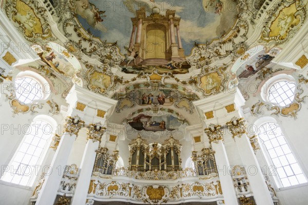 Interior view, pilgrimage church of St Coloman, Schwangau, Füssen, Ostallgäu, Allgäu, Swabia,
