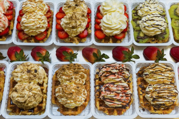 Belgian waffles and sweets, typical, calories, food, bakery, dessert, dessert, cream, traditional,