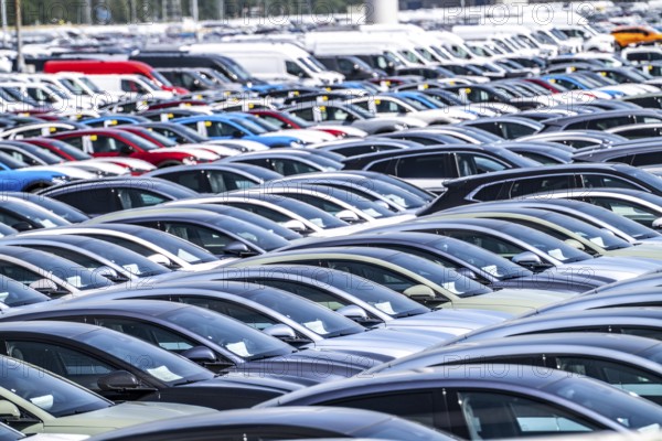 Storage area for new cars in the port of Vlissingen-Oost, vehicles are temporarily stored on over