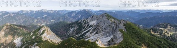 Alpine panorama, aerial view, summit and degree, Bavarian and Austrian Schinder, Tegernsee