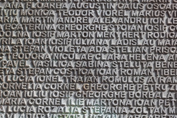 Banat, Timisoara, Timisoara, old town centre, names on a fountain, metal plate with names, Romania,