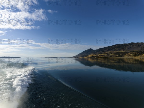 Drive through the Bay of Last Hope, fjords and mountains, Puerto Natales, Patagonia, Chile, South