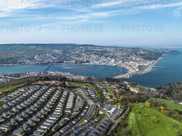 Coast View Holiday Park, Farms and Fields over River Teign from a drone, Teignmouth, Shaldon,