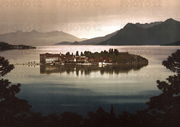 Isola Bella in the moonlight, Lago Maggiore, Italy, Isola Bella by moonlight, Lake Maggiore, Italy,