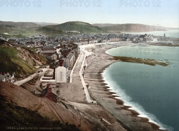 General view, Aberystwith, Wales, Historic, digitally restored reproduction from a 19th century