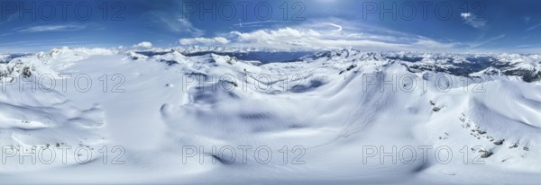 Aerial view, Alpine panorama, Snow-covered glacier plain, Plaine-Morte glacier, Bernese Alps,