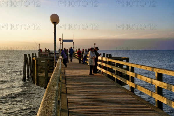 Baltic Sea beach, Baltic Sea coast with the Wustrow pier, evening mood, Baltic seaside resort