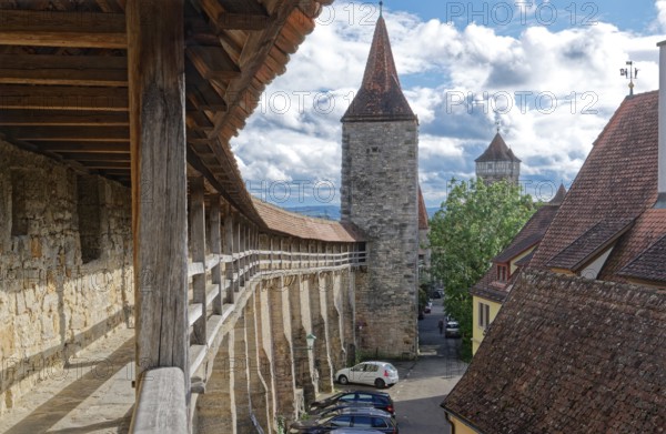 Walkway on the historic town wall on the east side of the old town centre of Rothenburg ob der