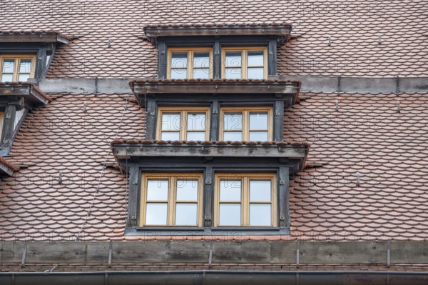 Dormer windows on the historic Unschlitthaus, built in 1491, Obere Wörthstr. 26, Nuremberg, Middle