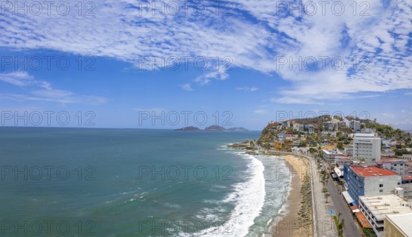 Mexico, Mazatlan sea promenade, El Malecon, near tourist beaches and scenic panoramic landscapes,