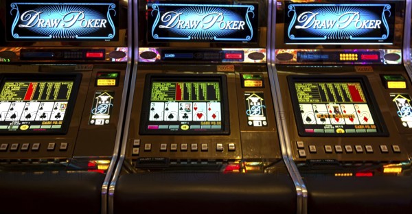 Las Vegas, Nevada, USA-March 10, 2019: Casino machines in the entertainment area at night waiting
