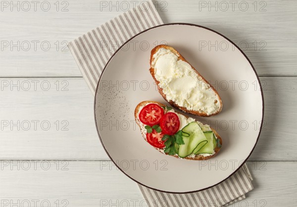 Sandwich, with cream cheese, homemade, on a cutting board, rustic style, no people, selective