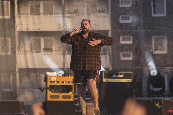 Monchi (Jan Gorkow), singer of Feine Sahne Fischfilet at the Highfield Festival on Saturday,