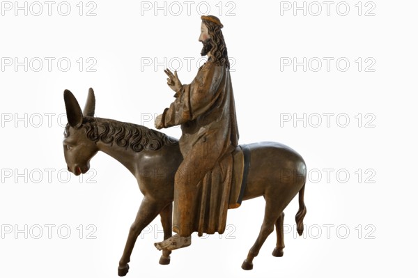 Palmesel, wooden figure from 1470, on a white background, Franciscan Museum, Villingen,