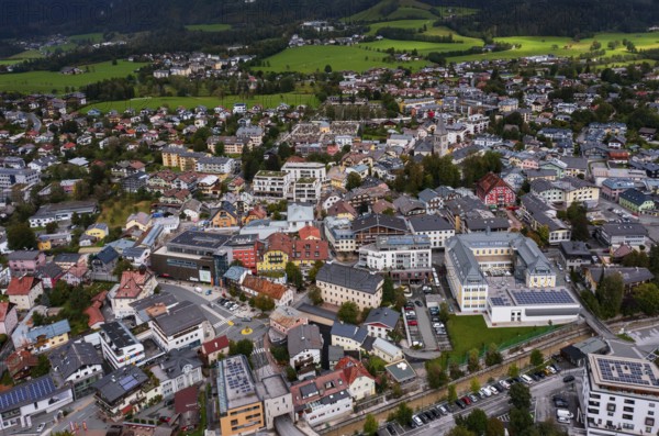 Drone image, residential buildings, town view, Saalfelden am Steinernen Meer, Pinzgau, Salzburg