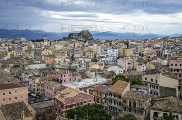 Corfu Town, Corfu, Greece, City overview Corfu Town with the Greek Orthodox Church of Agios