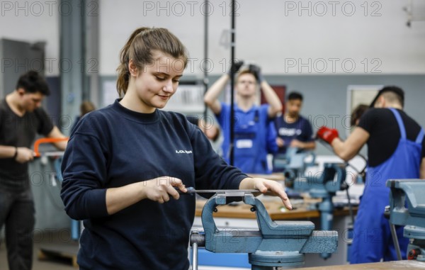 Remscheid, North Rhine-Westphalia, Germany - Trainees in the metalworking trades here during basic
