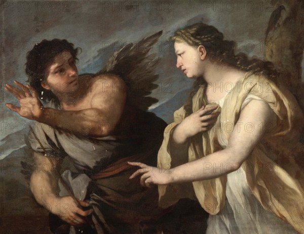 Picus and Circe, painting by Luca Giordano (Italian, 1634-1705), historically, digitally restored