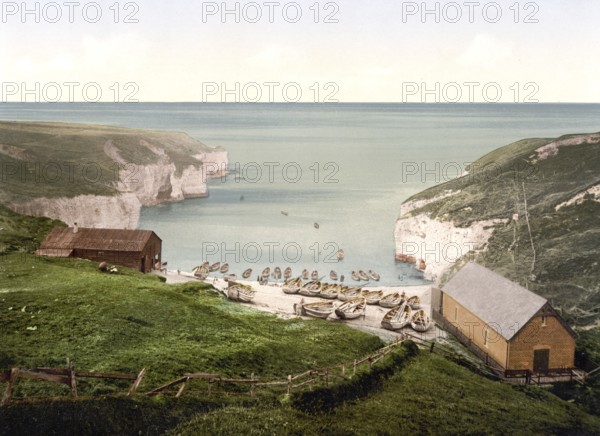 Flamborough Head is a peninsula 13 km long on the North Sea coast of Yorkshire, England, Historic,