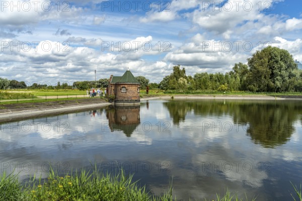 Historic slide gate house and filtration basin, Wasserkunst Kaltehofe, Kaltehofe Island,