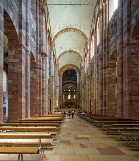 Imperial Cathedral, central nave with raised groined vault, Speyer Cathedral, interior view,