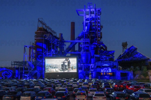 Drive-in cinema Dortmund, against the backdrop of the former blast furnace plant Phönix-West in