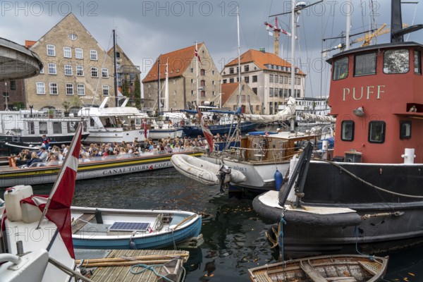 Ships and boats on Christianshavns Kanal, old district, at the same time very lively and hip