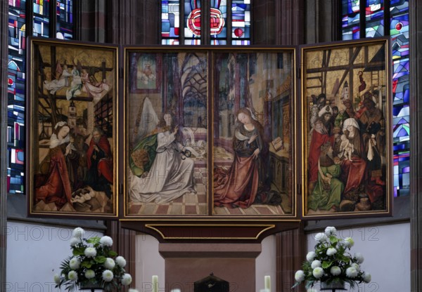 Interior view of altar, high altar, chancel, St Mary's Chapel, Würzburg, Lower Franconia, Bavaria,