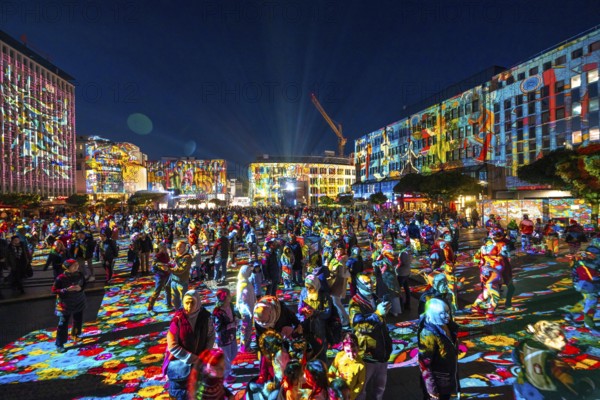 Essen Light Festival, in the city centre, light art on Kennedyplatz, the Berlin artist Daniel