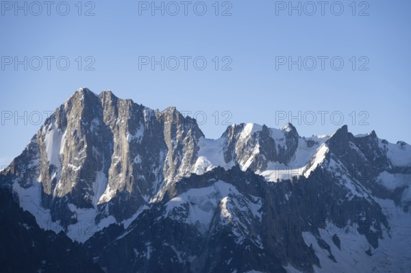 Morning atmosphere, mountain landscape at sunrise, Grandes Jorasses mountain peak, Mont Blanc