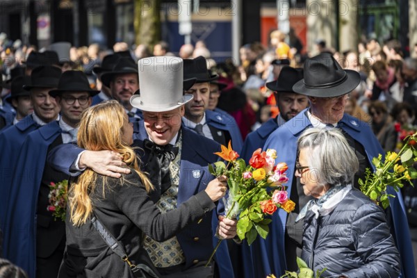 Bouquets of flowers during the procession of the historically costumed guildsmen, Sechseläuten or