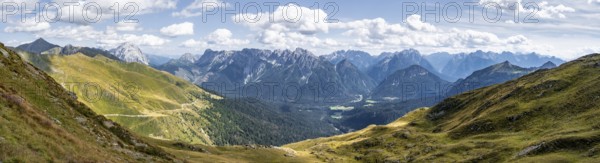 Alpine panorama, view from the Carnic main ridge to the Sesto Dolomites, Carnic Alps, Carinthia,