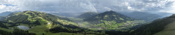 Alpine panorama in summer, rainbow, view over the Brixen valley, Hochbrixen, Brixen im Thale,