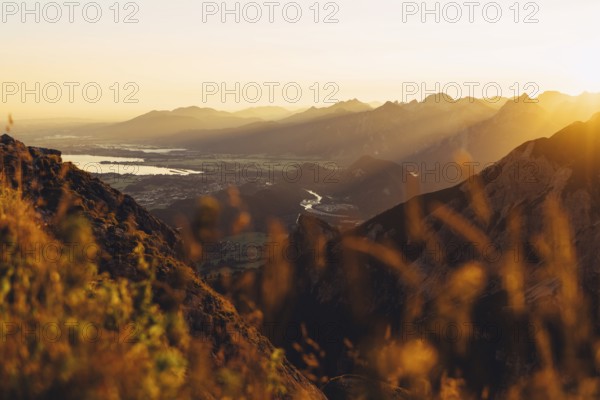 View from the Aggenstein and the foothills of the Alps in Ostallgäu and the Ammergebirge at