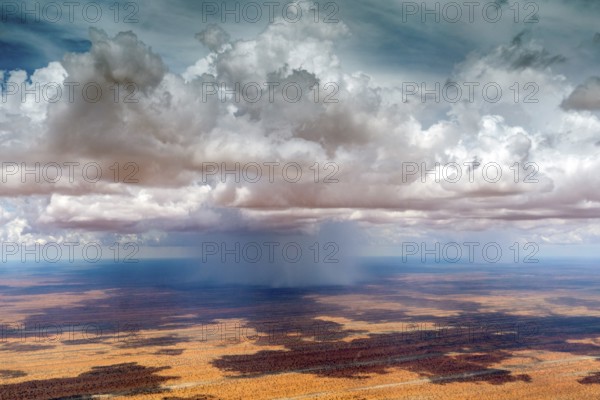 Aerial photo, Namibia, Africa, Kalahari, landscape, clouds, cumulus, rain, shower, rain shower,