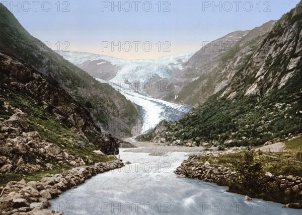 Buerbrae, Buarbreen, Glacier, Odde, Odda, Hardangerfjord, Norway, View from 1885, Historical,
