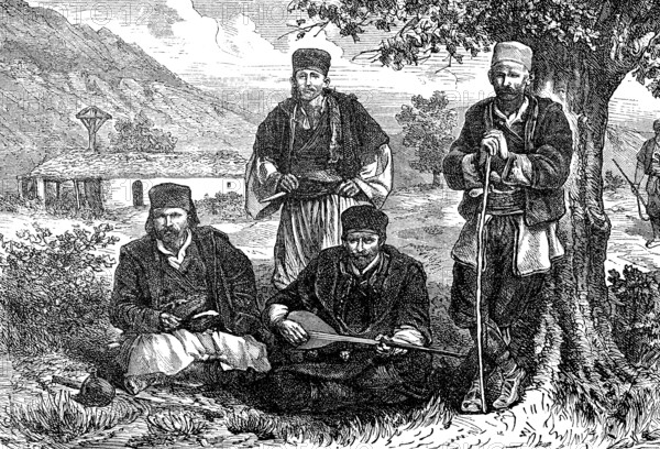 Christian Albanians near Skutari, Shkodra, Albania, in 1879, Historical, digital reproduction of an