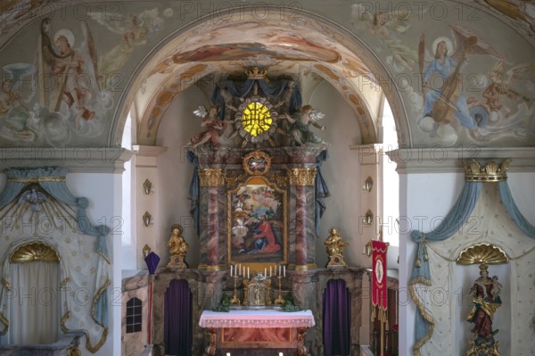 Altar with Lenten cloth, 18th century, St Laurentius and Agatha Church, Frankenhofen, Kaltental,
