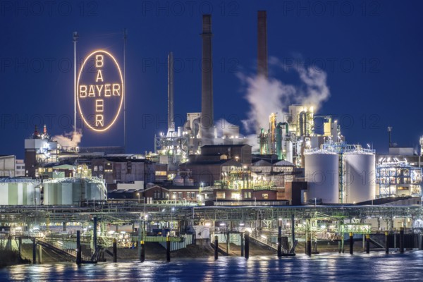 Backdrop of Chempark Leverkusen, Bayer Leverkusen, chemical park, chemical plant, river Rhine,