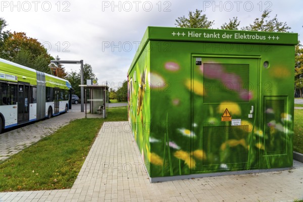 Electric bus from Stadtwerke Münster, at a fast charging station, bus stop, Dieckmannstrasse bus