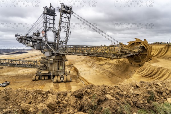 Opencast lignite mine Garzweiler 2, bucket wheel excavator 261 excavating the surface, near the