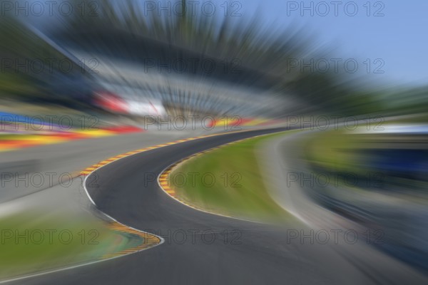 Photo of Eau Rouge with dynamic speed effect with view tunnel view from racing car perspective of