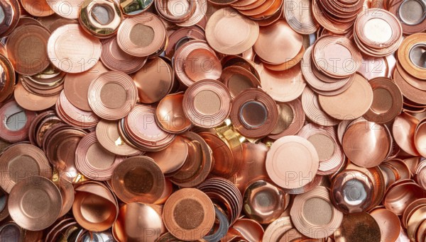 Material, metal, copper, a large quantity of metal discs made of copper, production residues for